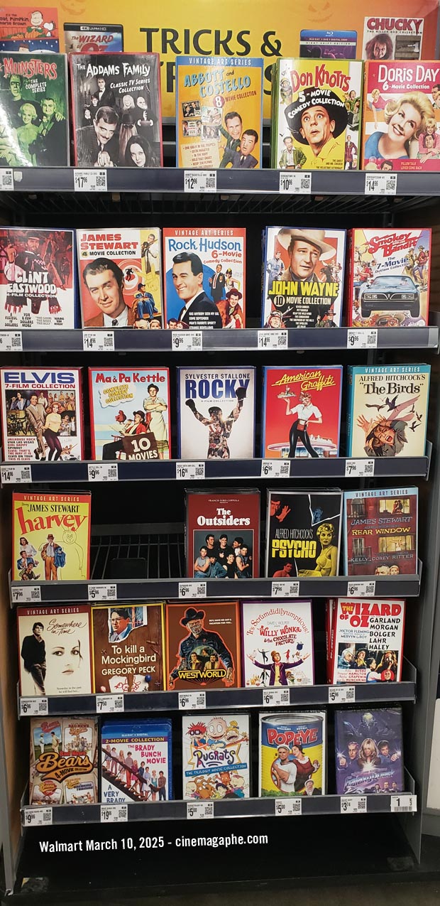 Old movie display at Walmart - a lot of titles